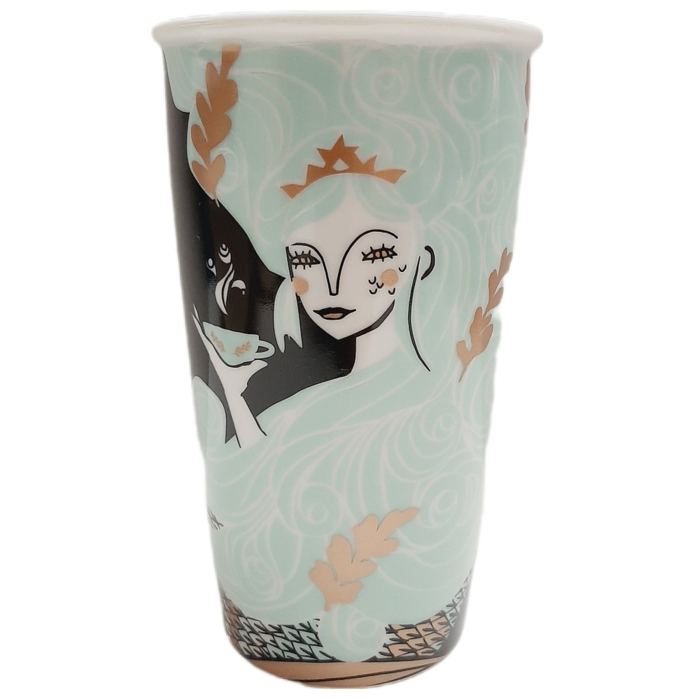 🍒 STARBUCKS Siren Ceramic Travel Tumbler Cup 12oz Blue Black Gold